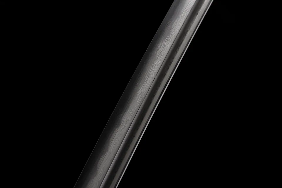 Katana Shirasaya en acier de Damas à hamon, monture en bois naturel, vue 6