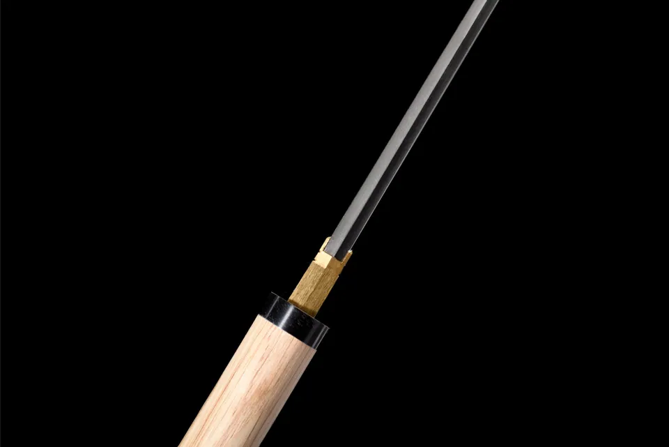Katana Shirasaya en acier de Damas à hamon, monture en bois naturel, vue 8