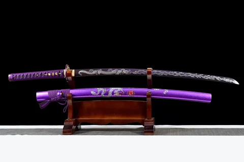Katana Shiryū no Yaiba en acier 1060, dragons dorés et argentés