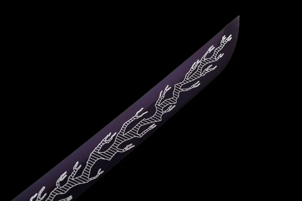 Katana Shiryū no Yaiba en acier 1060, dragons dorés et argentés, vue 5
