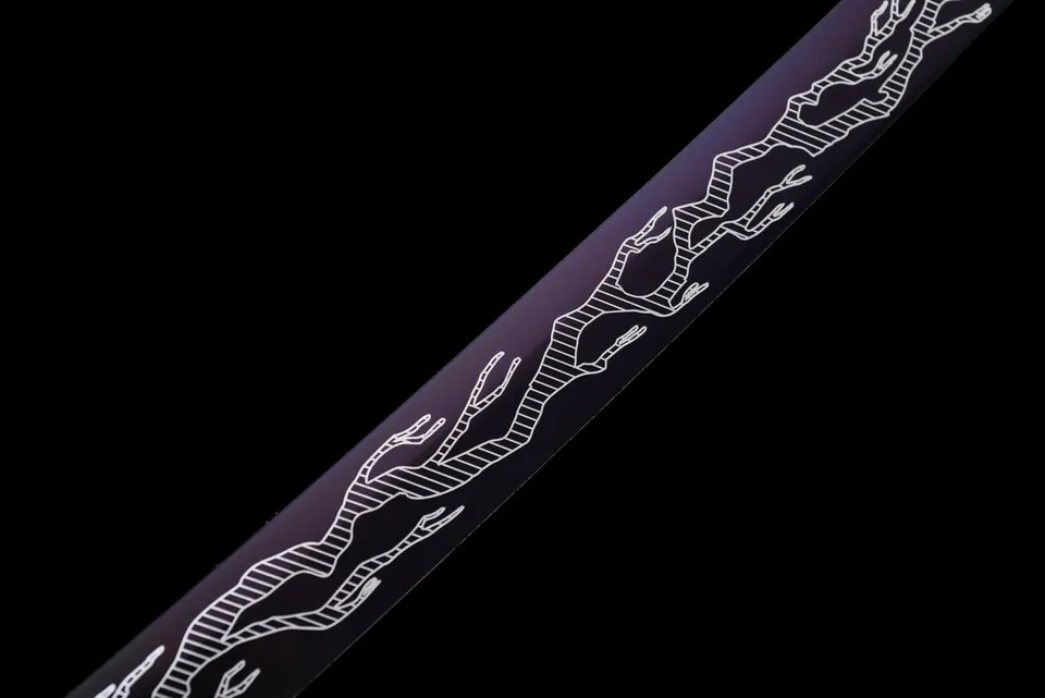 Katana Shiryū no Yaiba en acier 1060, dragons dorés et argentés, vue 6