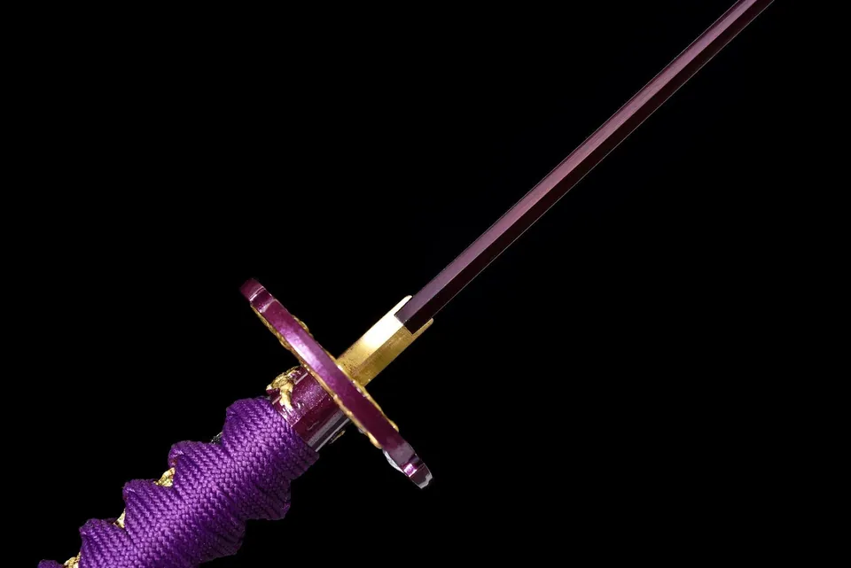 Katana Shiryū no Yaiba en acier 1060, dragons dorés et argentés, vue 7