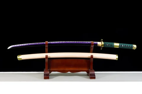 Katana Shodai Kisetsu en acier 1065, motif de vagues violet