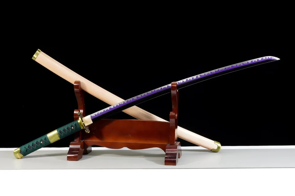 Katana Shodai Kisetsu en acier 1065, motif de vagues violet, vue 5