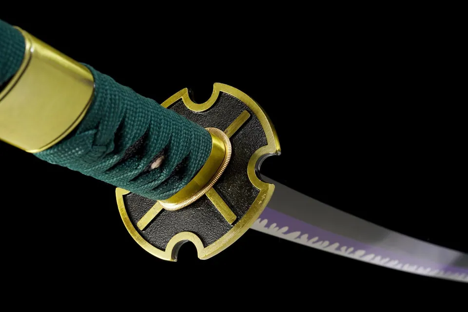 Katana Shodai Kisetsu en acier 1065, motif de vagues violet, vue 6