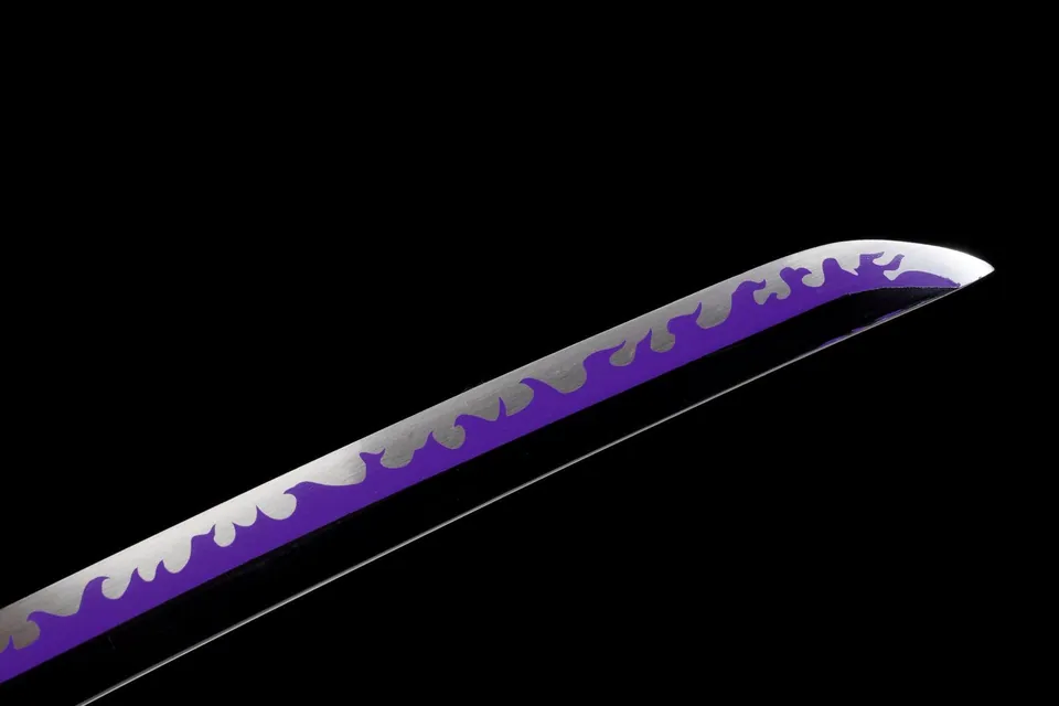 Katana Shodai Kisetsu en acier 1065, motif de vagues violet, vue 8