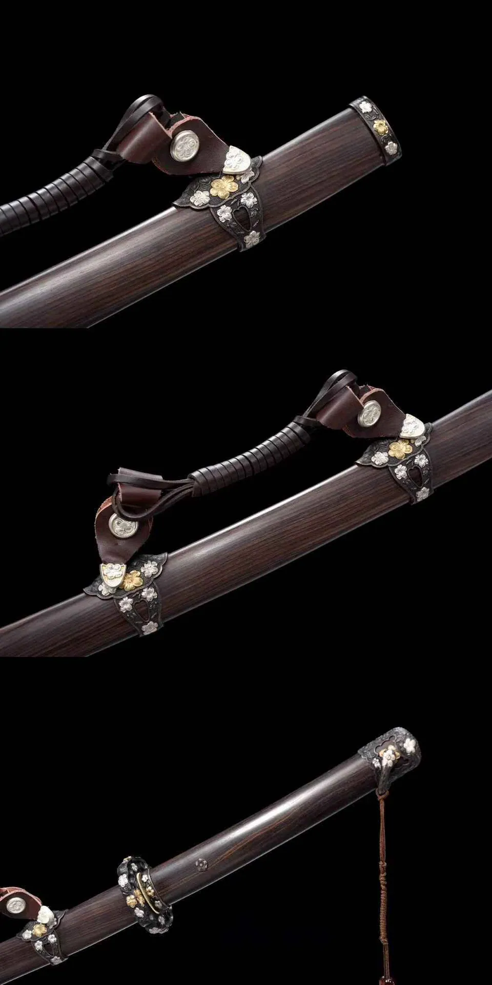 Katana Shujin en acier san mai, hamon et saya en bois, vue 3
