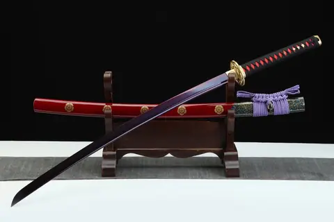 Katana Suhama Giri en acier 1095 avec hamon, lame colorée violet
