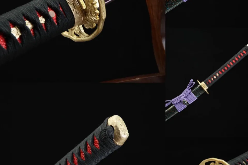 Katana Suhama Giri en acier 1095 avec hamon, lame colorée violet, vue 5