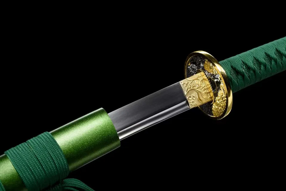 Katana Suigyoku en acier à ressort, saya et poignée verts, vue 5