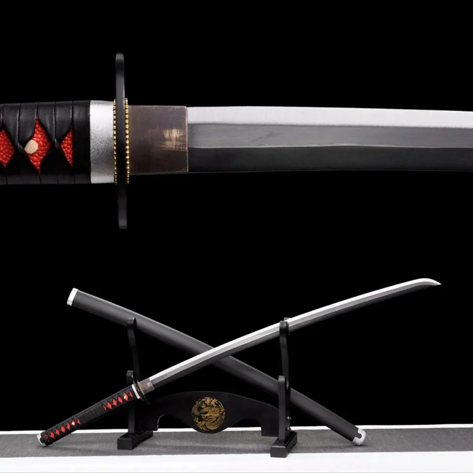 Katana Tanjiro Demon Slayer en acier 1060, tsuba en fer sculpté, acier 1060