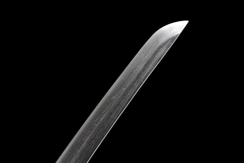 Katana Tatsu en acier damas, saya en bois laqué et peint, vue 6