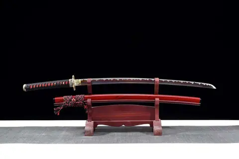 Katana Tengu en acier au manganèse, lame marron, saya en ébène