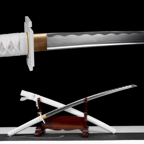 Katana Tensa Zangetsu blanc, inspiré de Bleach, acier 1060 à hamon