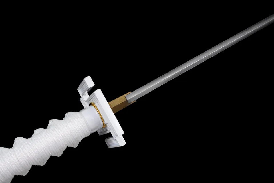Katana Tensa Zangetsu blanc, inspiré de Bleach, acier 1060 à hamon, vue 5