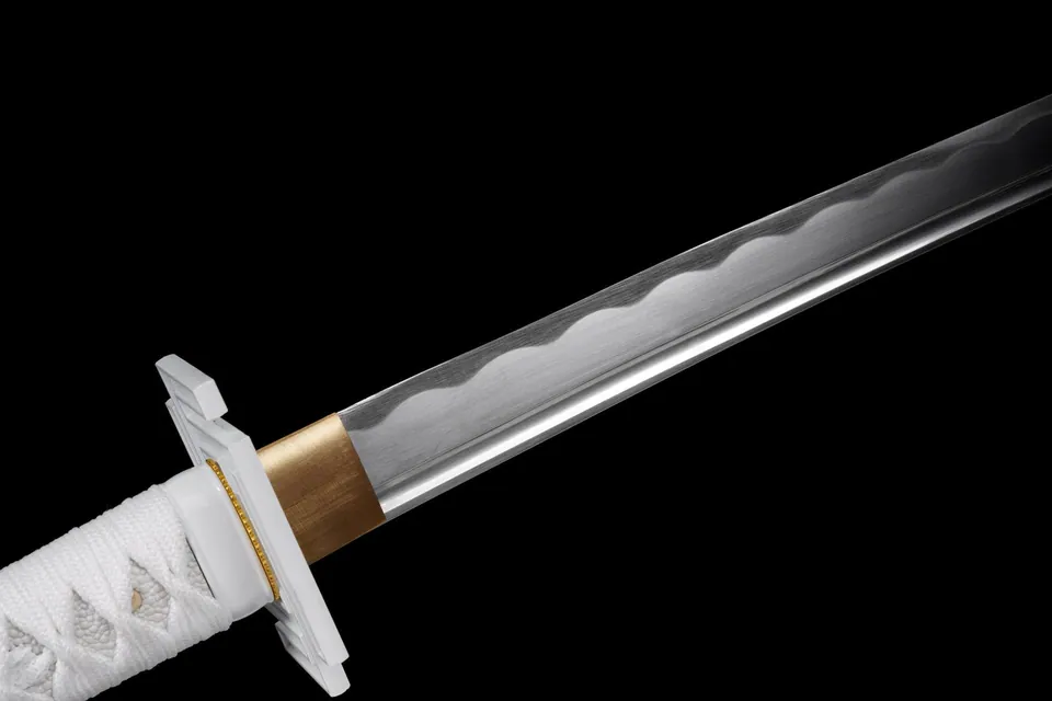 Katana Tensa Zangetsu blanc, inspiré de Bleach, acier 1060 à hamon, vue 6