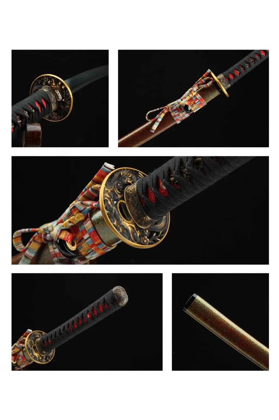 Katana Tokugawa en acier damas avec gorge, tsuba en laiton massif, vue 5
