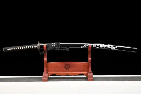 Katana Tori en acier T10 à hamon, saya noir au motif de branche
