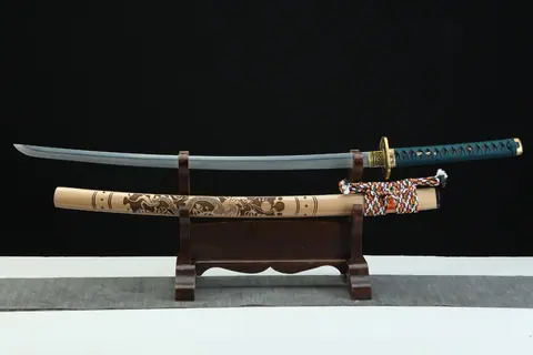 Katana Watatsumi en acier T10 avec hamon, saya laqué au dragon
