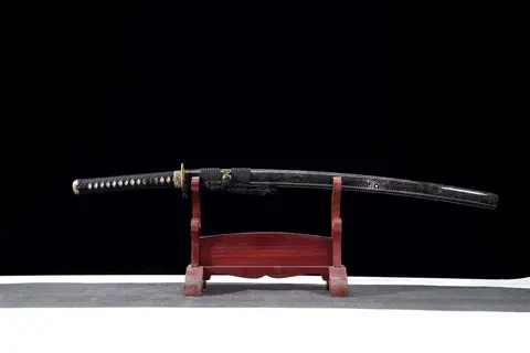 Katana Yami en acier damas avec hamon, tsuka en peau de poisson