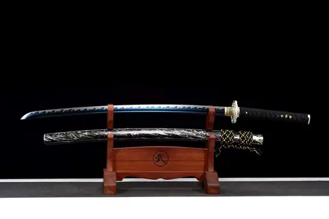 Katana Yasuke à lame bleue en alliage de zinc, saya en ébène