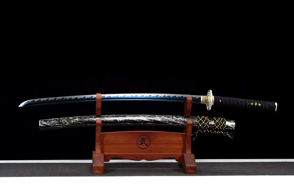 Katana Yasuke à lame bleue en alliage de zinc, saya en ébène, katana