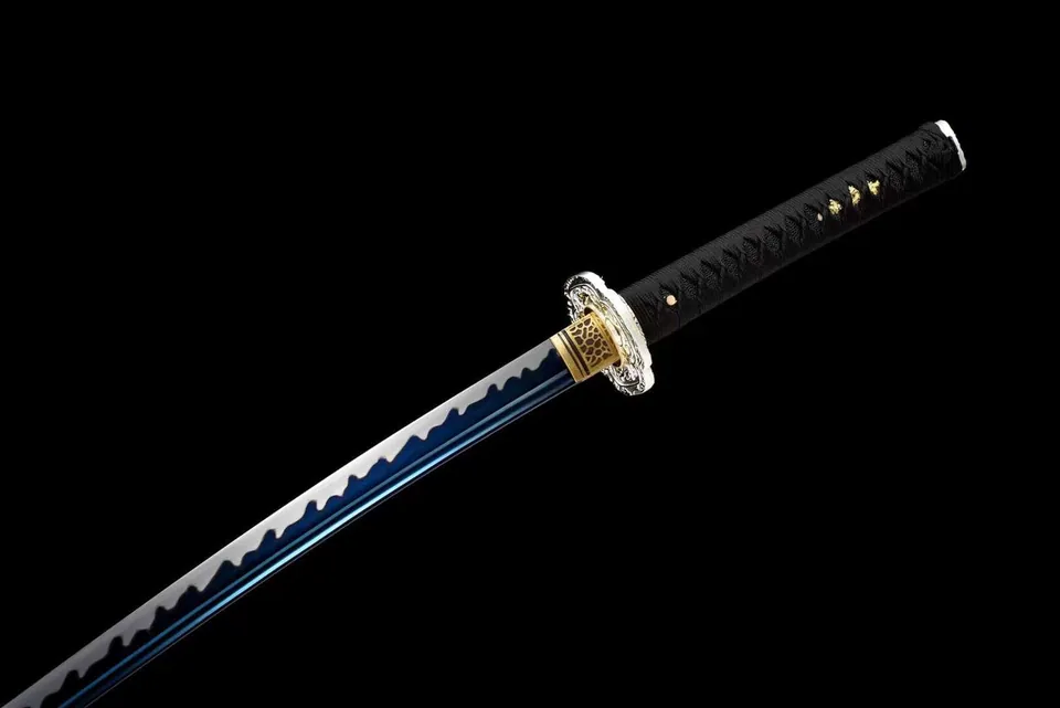 Katana Yasuke à lame bleue en alliage de zinc, saya en ébène, vue 5