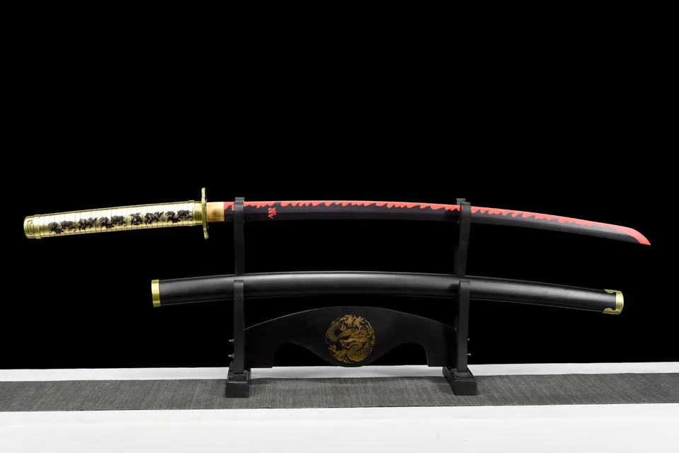 Katana Yoriichi Tsugikuni inspiré de Demon Slayer, acier carbone 1060, vue 2