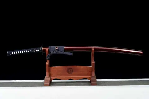Katana Yougan en acier au manganèse poli miroir, saya rouge