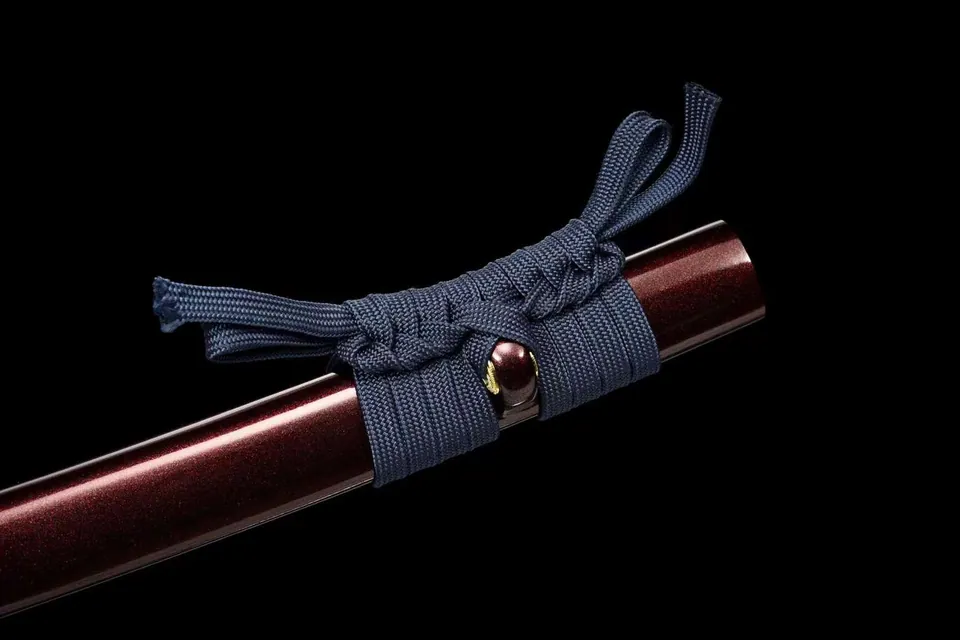 Katana Yougan en acier au manganèse poli miroir, saya rouge, vue 6