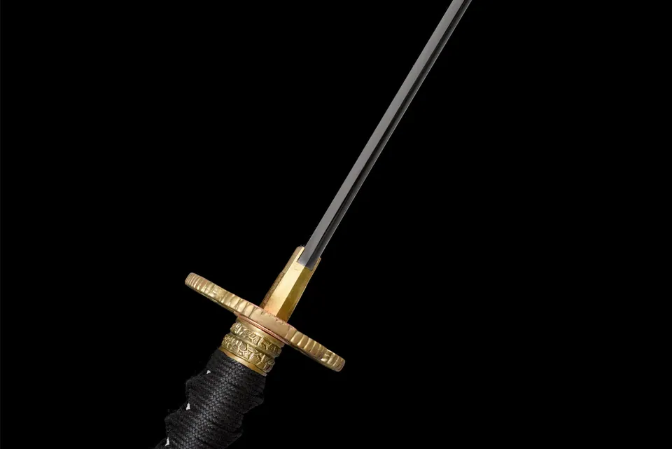Katana Yozora en acier T10 à hamon, saya noire éclaboussée de blanc, vue 7