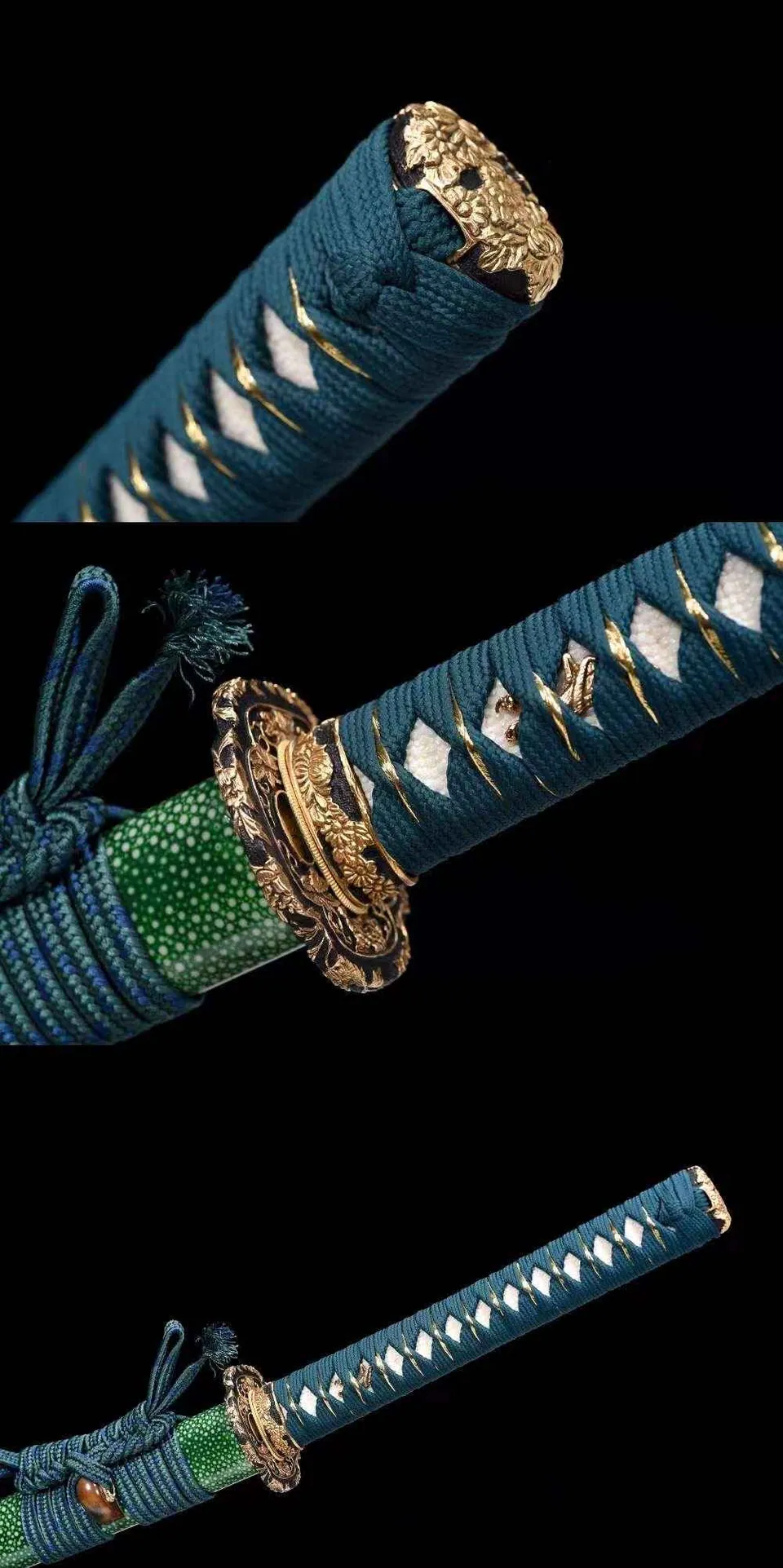 Katana Yūkan'na en acier kobuse, saya verte gainée de galuchat, vue 6