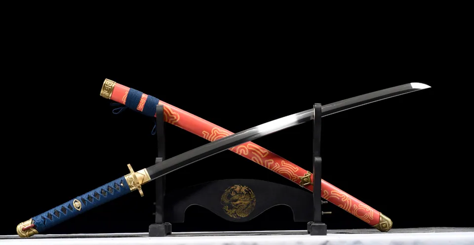 Katana Sabre de la défiance inspiré de Zelda, acier T10 à hamon, vue 2