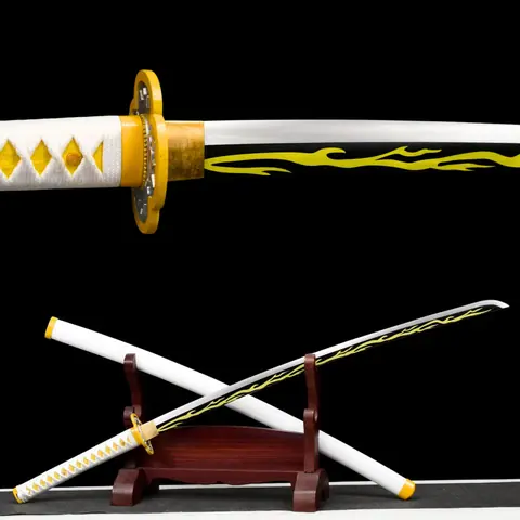 Katana Zenitsu Demon Slayer en acier 1060, tsuba en fer sculpté