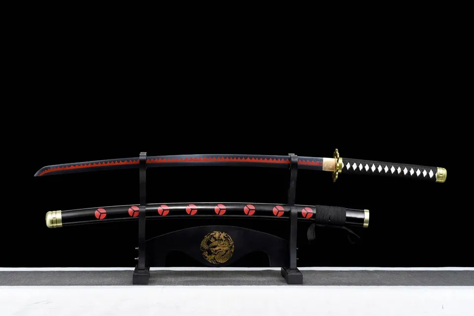 Katana Zoro One Piece en acier 1060, tsuba en fer sculpté, vue 2