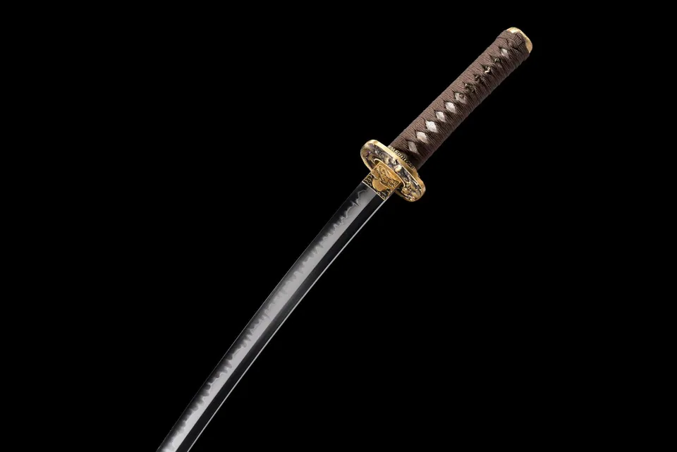 Wakizashi Kokuryū en acier T10, saya noire et dragons dorés gravés, vue 7