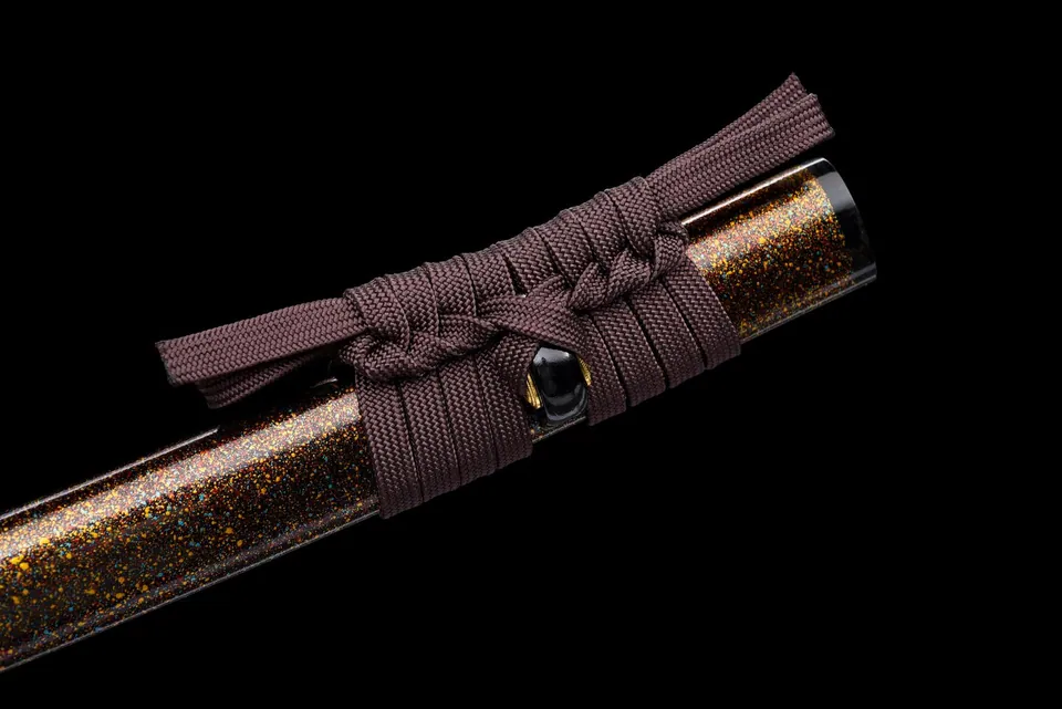 Katana Kōyō en acier de Damas, saya brun-doré et tsuba à fleurs, vue 7