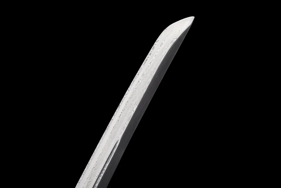 Katana Kurotatsu en acier de Damas, saya noire à dragon blanc et rouge, vue 7