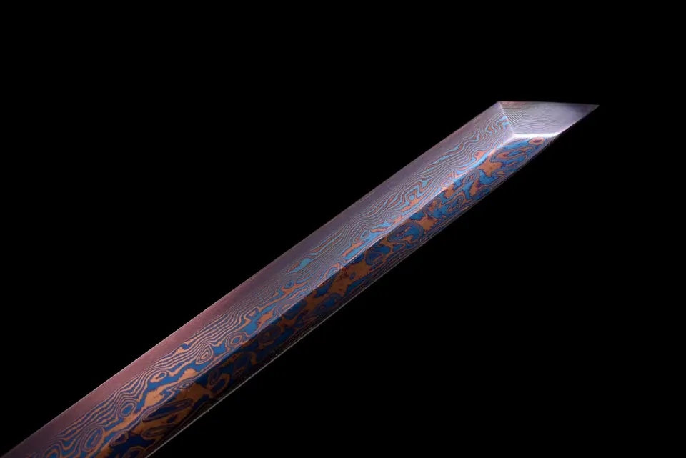 Ninjatō Ki en acier damas, monture en bois naturel sans garde, vue 4