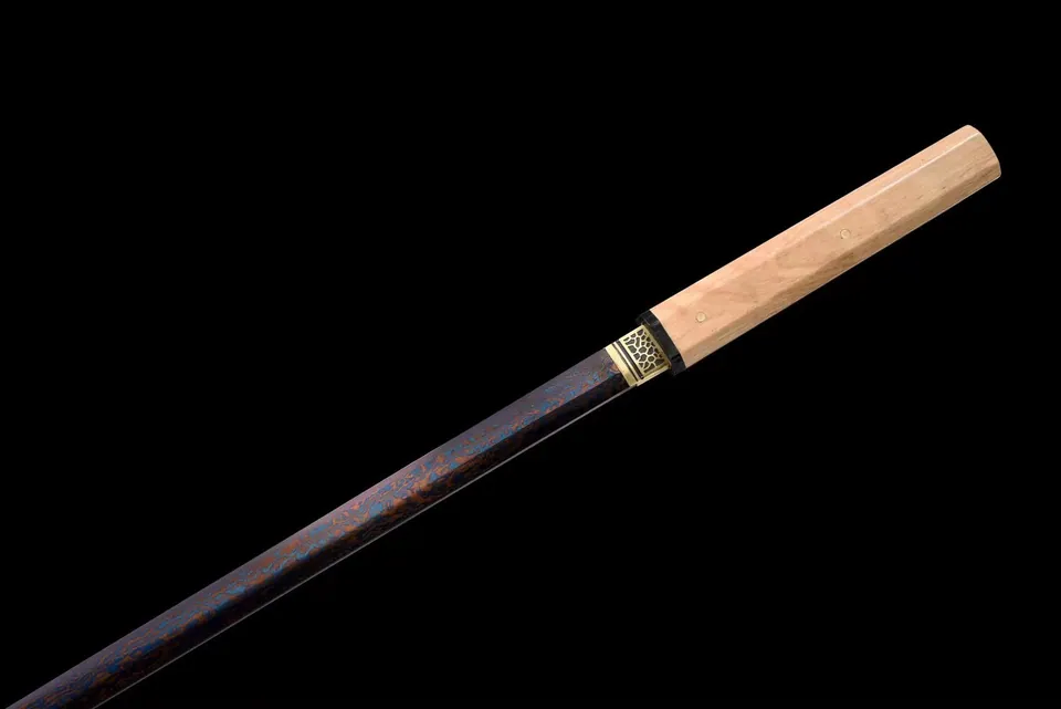 Ninjatō Ki en acier damas, monture en bois naturel sans garde, vue 5