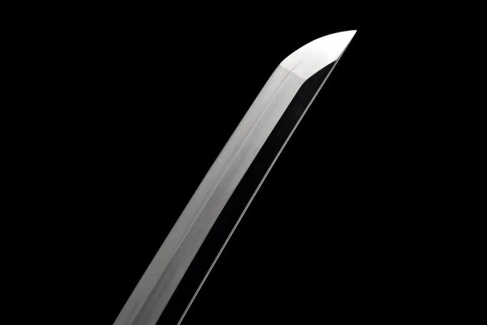 Katana Seiryū en acier T10, saya bleue mouchetée, tsuba dorée, vue 4