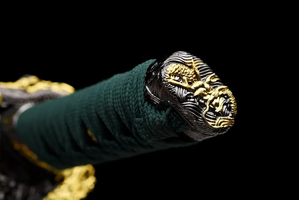 Tantō Ryokurin en acier T10 avec hamon, ito vert forêt, vue 5