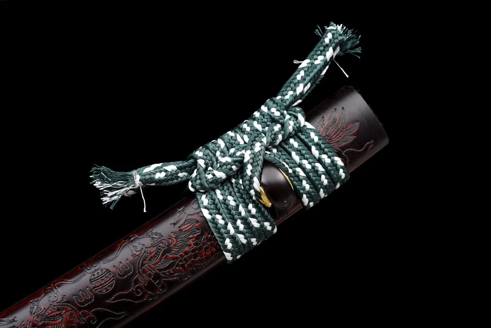 Tantō Ryokurin en acier T10 avec hamon, ito vert forêt, vue 8
