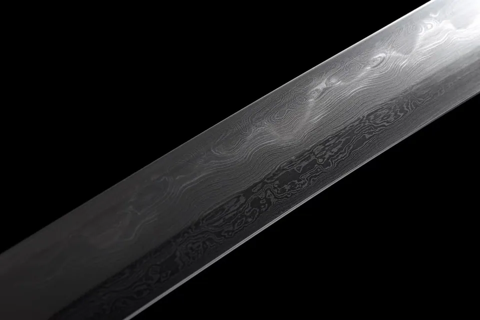 Wakizashi Ao en acier damas, tsuka en galuchat blanc, vue 4