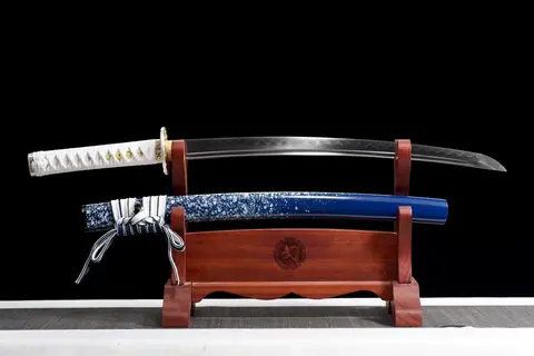 Wakizashi Kaiyō en acier T10 avec bo-hi, tsuba en zinc doré